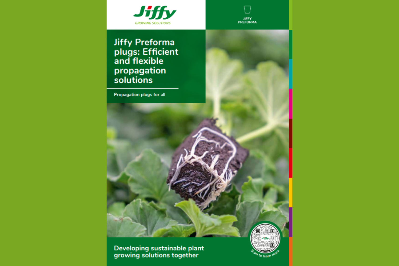jiffy Preforma lealfet first page a plant plug shwoing the roots